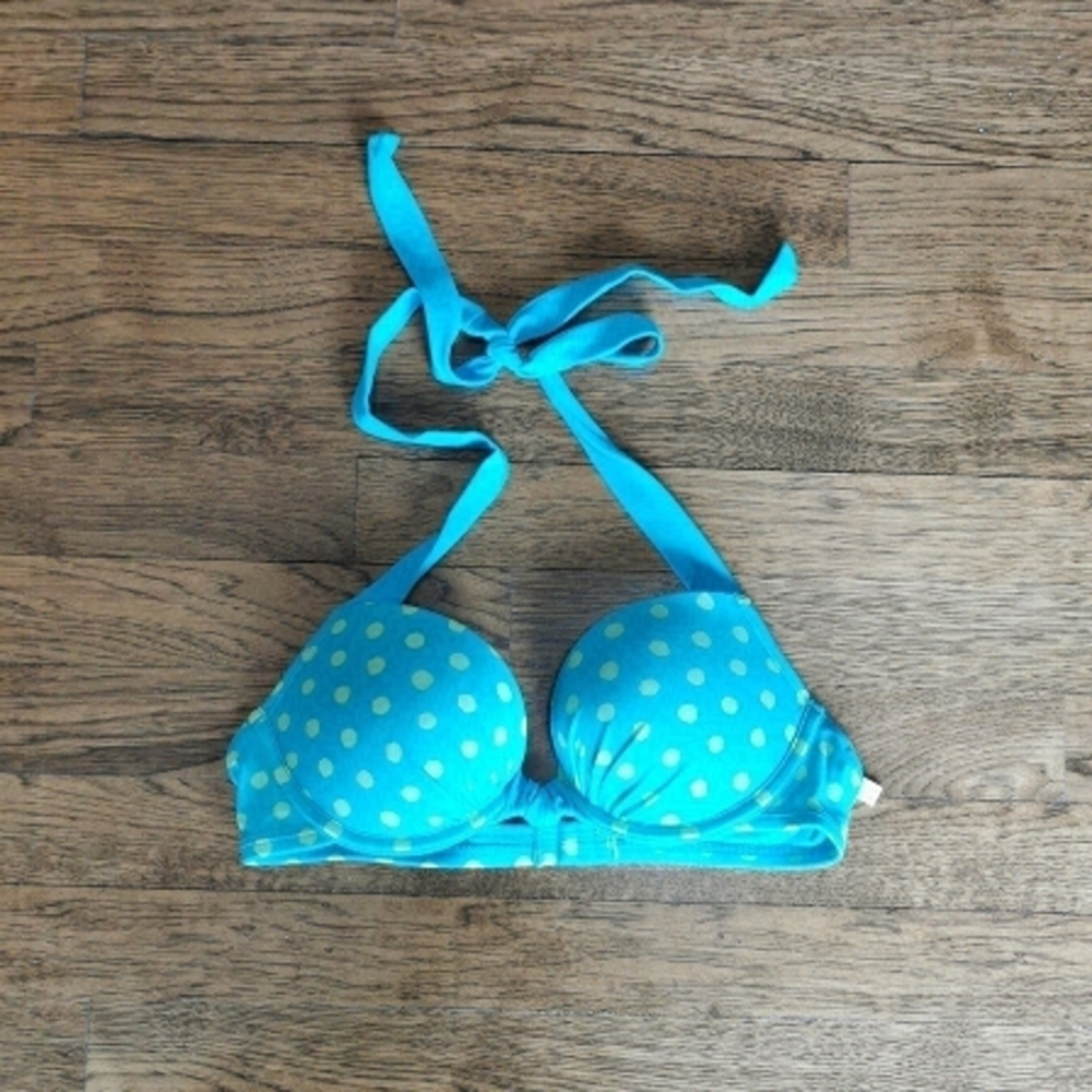 𝅺Aerie Bikini Top Polka Dot Padded Blue Green 34B